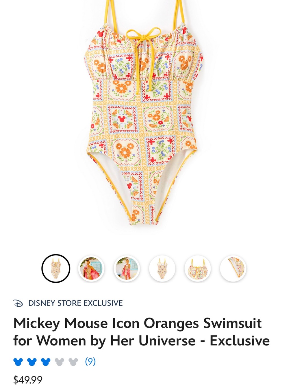 Disney Yellow Floral Mickey ADULT One-Piece Swimsuit
